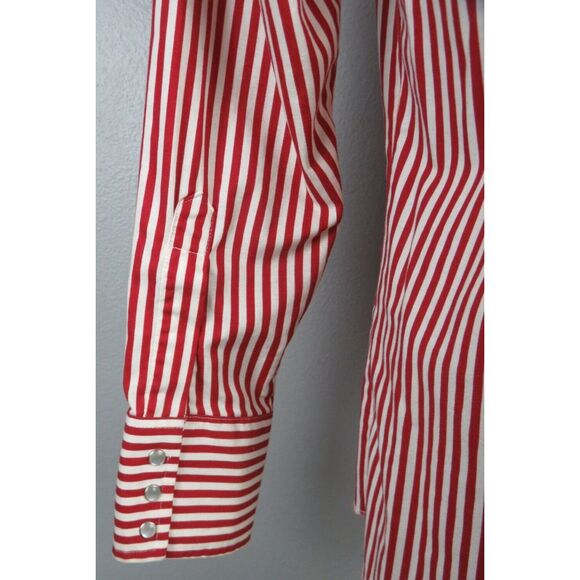 Mens Wrangler Pearl Snap X Long‎ Tails Button Front Shirt Red Candy Cane 15.5 33 - Picture 6 of 10